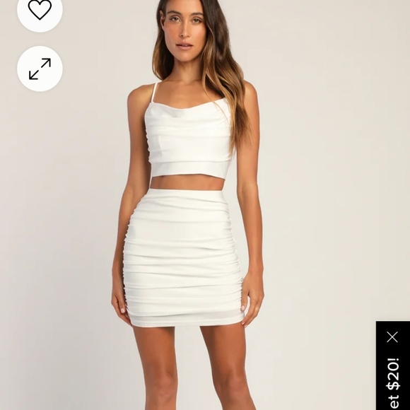 Lulu's Can't Get Enough White Lace-Up Ruched Two-Piece Mini Dress Size Large - Picture 1 of 8